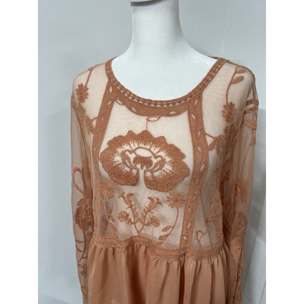 Vtg Large Peach Sheer Embroidered Lace Tunic Top Festival Boho Witchy Romantic - Picture 5 of 11